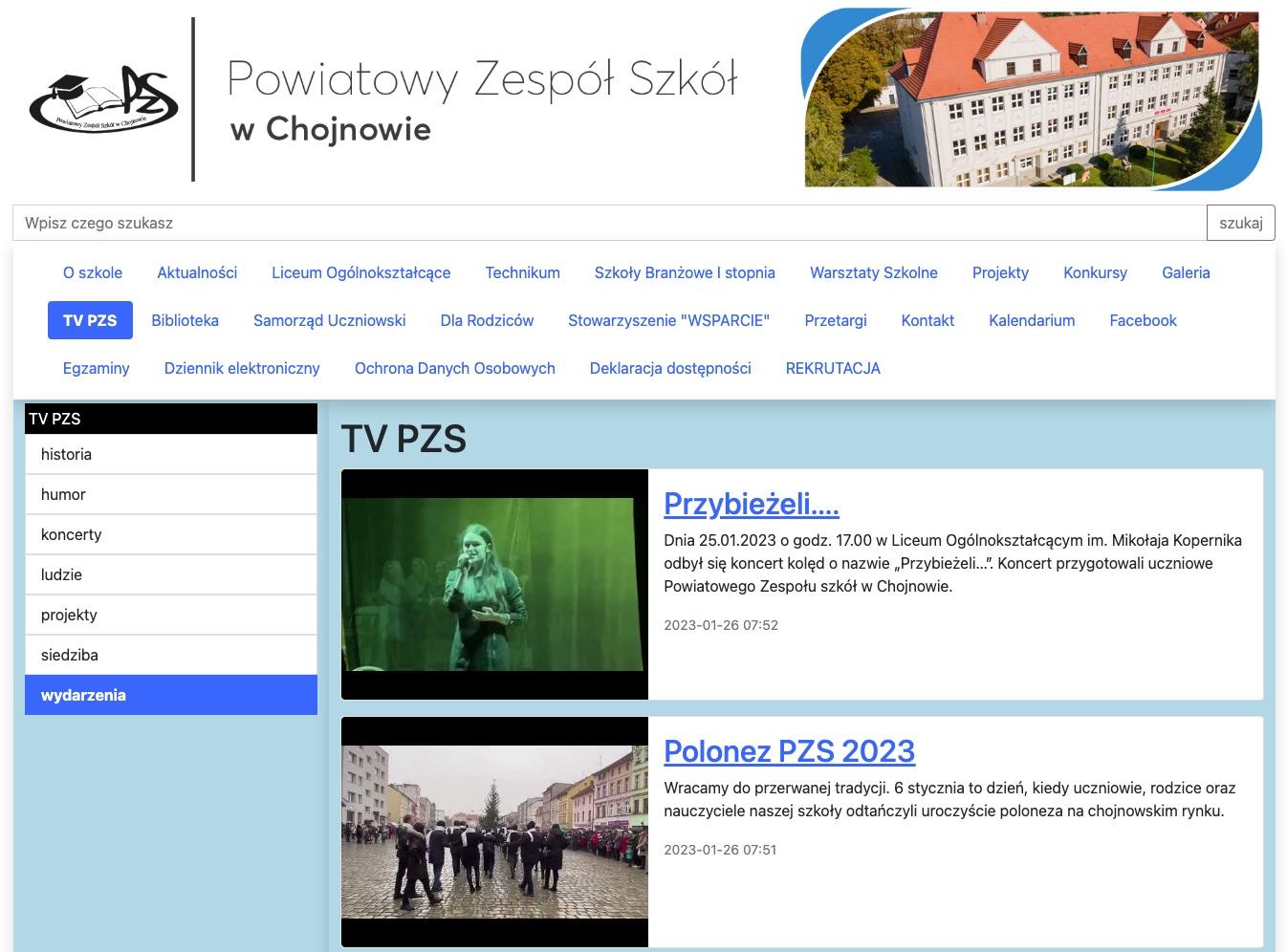 zrzut ekranu witryny https://pzs-chojnow.pl