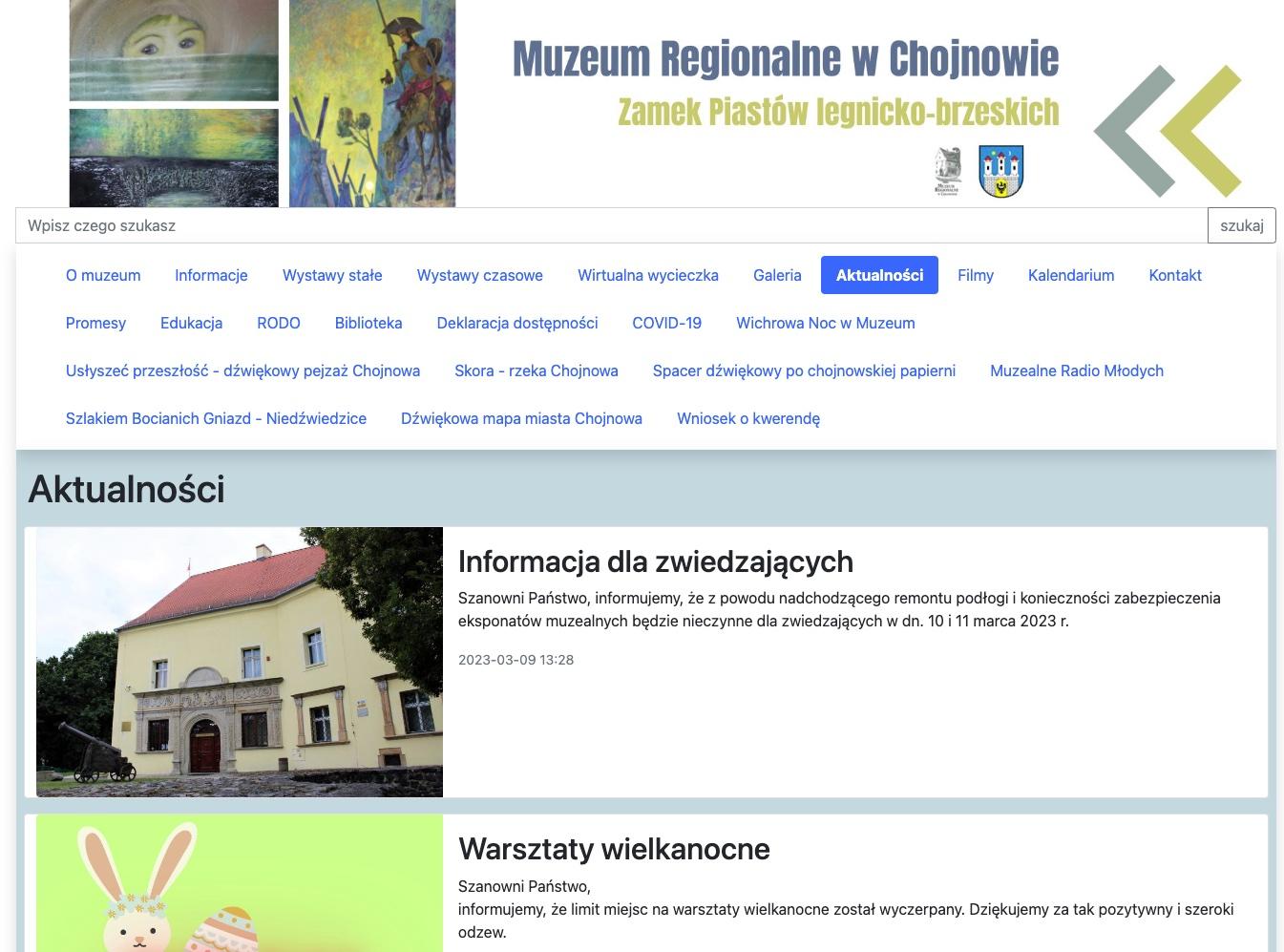 zrzut ekranu witryny https://muzeum.chojnow.eu