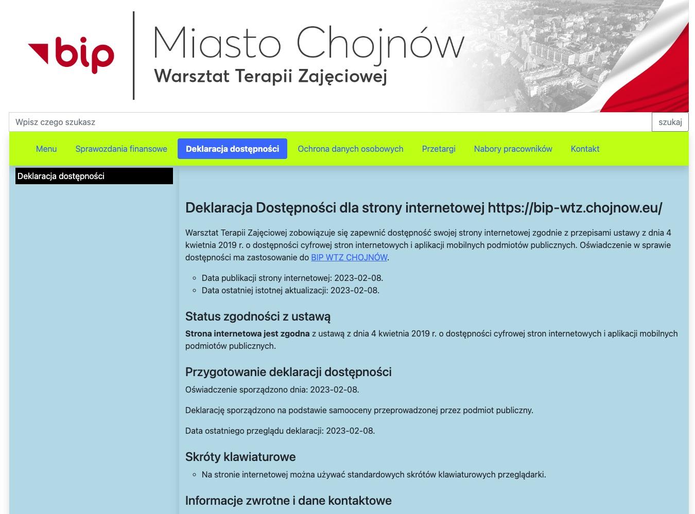 zrzut ekranu witryny https://bip-wtz.chojnow.eu