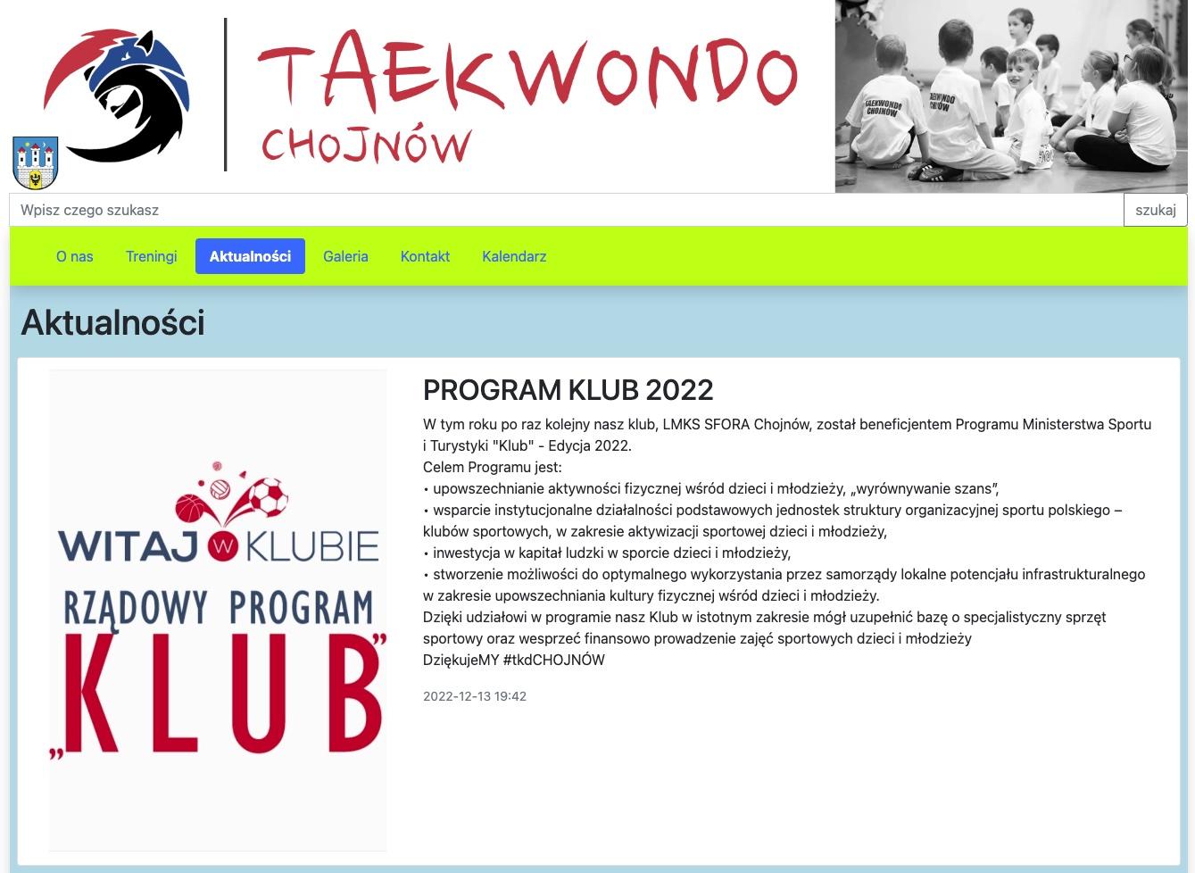 zrzut ekranu witryny https://taekwondo.chojnow.eu