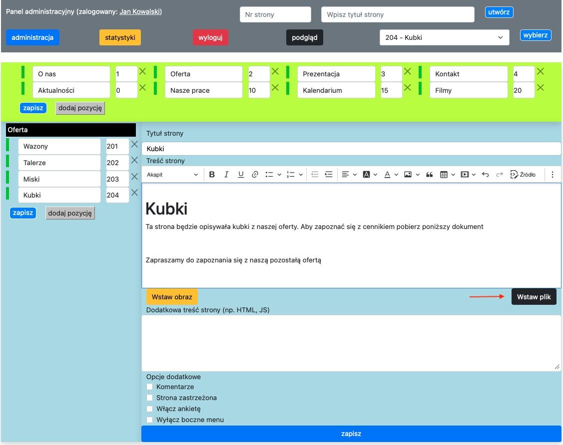 Widok edycji strony